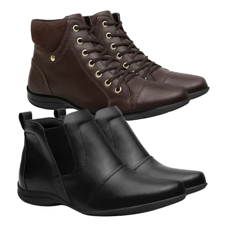 Kit 2 Pares Bota Coturno Feminina Cano Baixo Botinha Rastera