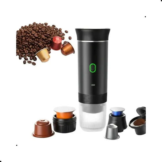 Máquina De Café Expresso Portátil 3 Em 1 Elétrica Recarregável Usb Compatível Com Cápsulas E Café Em Pó | Mini Cafeteira Expresso Para Viagem Carro Escritório Preto 127/220v