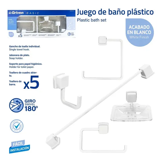 Accesorios De Baño Blanco 5 Piezas Moderno Plastico