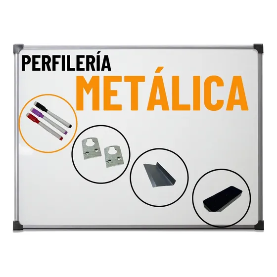 Pizarron Blanco 80x120 Marco Metalico + Accesorios Gratis