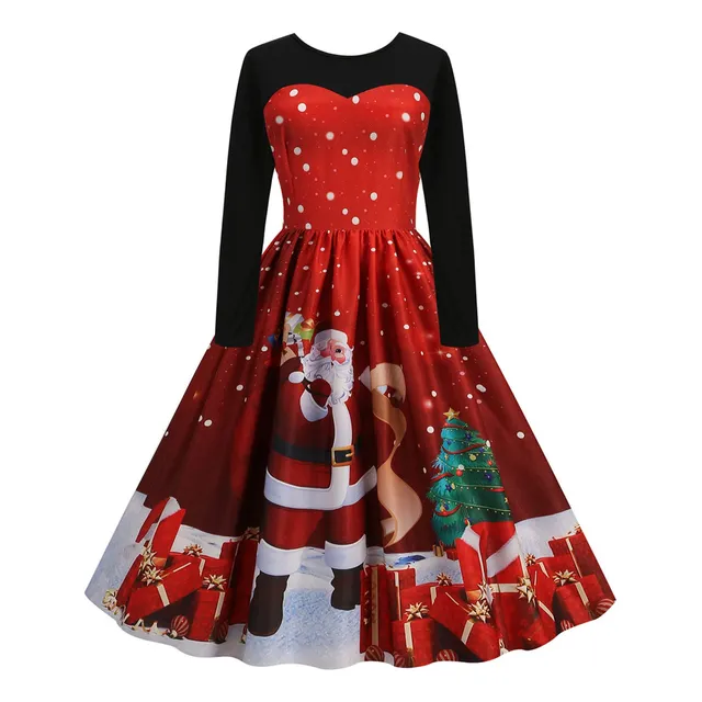 Mujer Vintage Manga Larga O Cuello Navidad 1950s Ama Casa