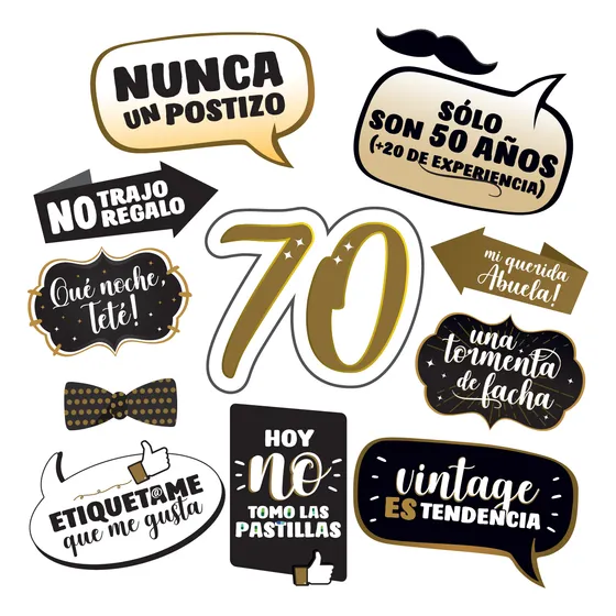 Photoprops Cumple 70 Años - Carteles Negrodorado Imprimibles
