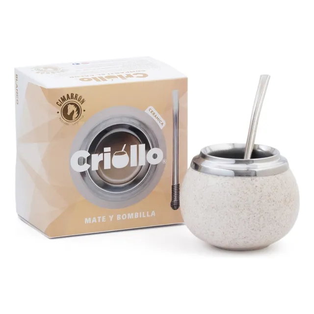 Mate Criollo Ceramica Acero Inoxidable Bombilla Caja Regalo