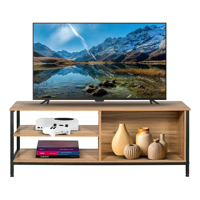 Mesa Para Tv Mueblana, Estante Organizador, Madera,120x30x48 Color Nogal