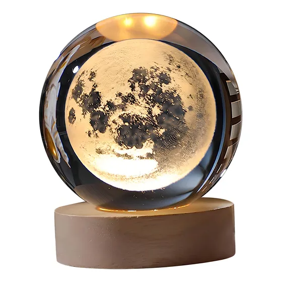 Lampara De Noche Led 3d La Luna Bola Cristal Y Sistema Solar