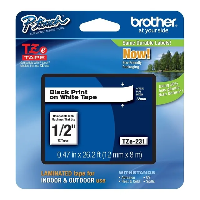 Cinta Laminada Brother Tze241 Letra Negra Sobre Fondo Blanco
