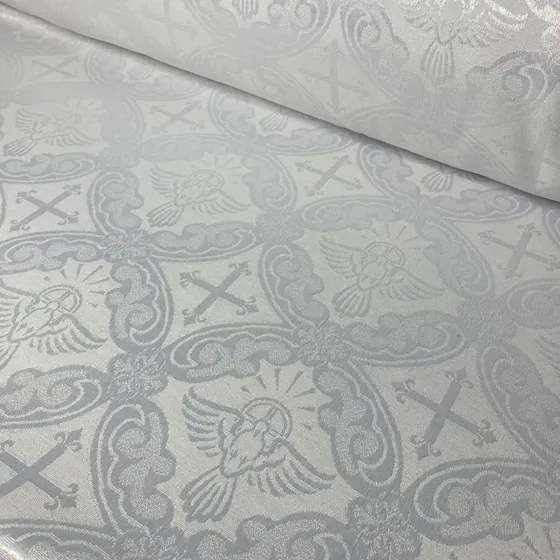 Tecido Jacquard Litúrgico Para Igreja Altar Cruz 2 Metros Desenho Do Tecido Pombo Branco