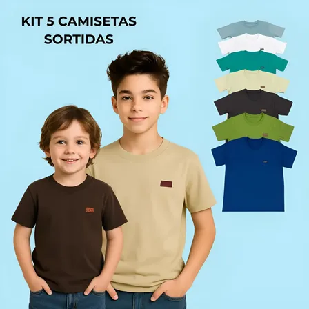 Kit 5 Camisetas Menino Infantil Lisa Algodão Premium Básica