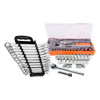 Kit Jogo Soquete E Catraca 40pç + Chave Combinada Boca 10pç Kit Jogo Soquete E Catraca 40pç + Chave Combinada Boca 10pç