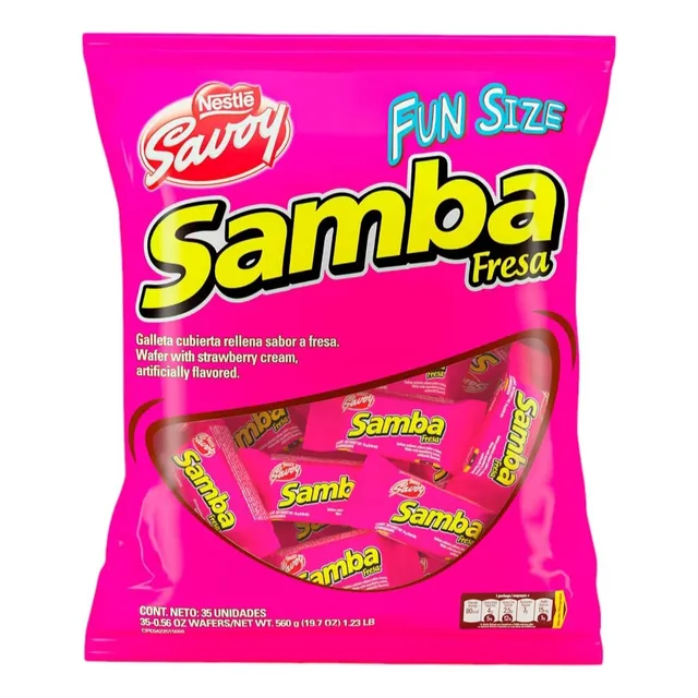 Mini Samba De Chocolate-fresa  Bolsa 560gr 35 Unidades..