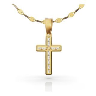 Medalla Cruz Con Zirconia Y Cadena De Oro Sólido 14k Bautizo Medalla Cruz Con Zirconia Y Cadena De Oro Sólido 14k Bautizo