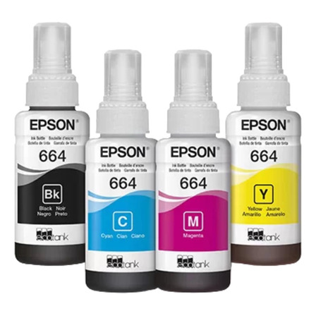Kit Refil Epson 664 Preto Amarelo Ciano Magenta Tinta Kit 4 Cores Kit Refil Epson 664 Preto Amarelo Ciano Magenta Tinta Kit 4 Cores