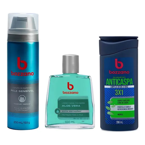 Kit Shampoo Anticaspa Bozzano + Espuma Barbear + Pós Barba