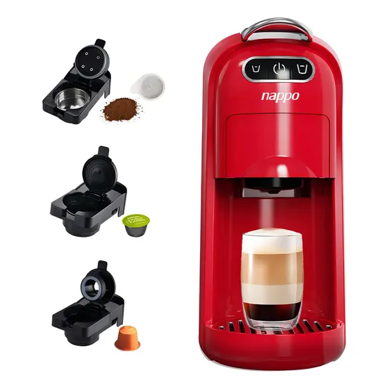 Cafetera Espresso Nappo 3 En 1 P/ Café Molido Y Multicápsula Color Rojo