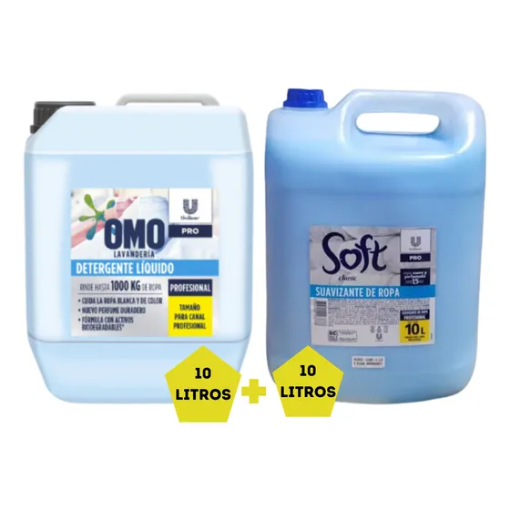 Detergente Omo + Suavizante Soft 10 Litros C/u Pack