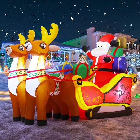 New Inflable De Navidad Santa Claus Trineo Renos Navideño -