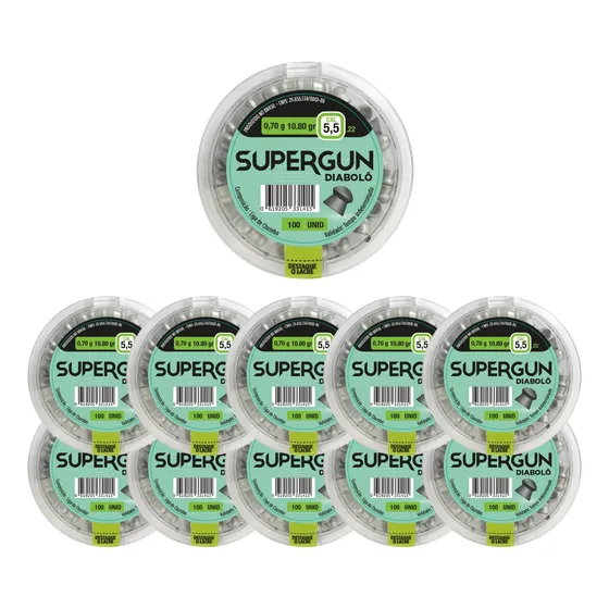 Kit 10 Caixinhas Chumbinho Pressão 5.5mm Supergun Diabolô