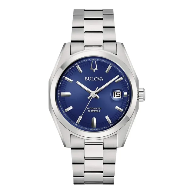 Reloj Bulova Hombre Bl96b436 Correa Plateado Bisel Plateado Fondo Azul