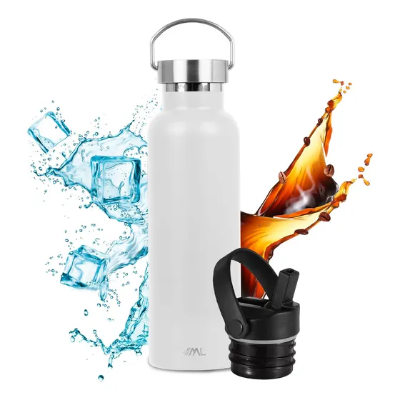 Magma Life Termo Para Café, Botella Térmica De Acero Inoxidable 20 Oz (600 Ml): Contiene 2 Tapas Para Diferentes Bebidas, Asegura La Temperatura Ideal Sin Derrames (blanco)
