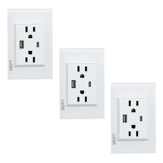 Paq 3 Placas 2 Contactos, Entrada Usb Y Usb C Lucek Cristal Blanco