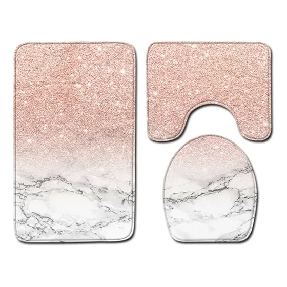 3 Alfombra Baño Purpurina Color Dorado Rosa Tematica U