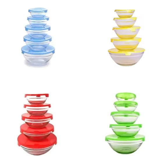 Set Cinco Bowls  Vidrio Hermeticos Microondas Varios Colores