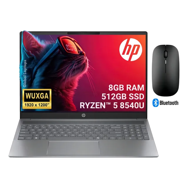 HP Ryzen 5 8540U 6 Nucleos 512Gb SSD 8Gb Ram Pantalla 16" WUXGA 1920 x1200 AMD Radeon Graphics Windows 11 Instalado Laptop 16-AG0052 con Mouse de Regalo