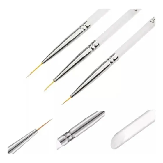 Pincel Liner Pack 3 Para Uñas Blanco