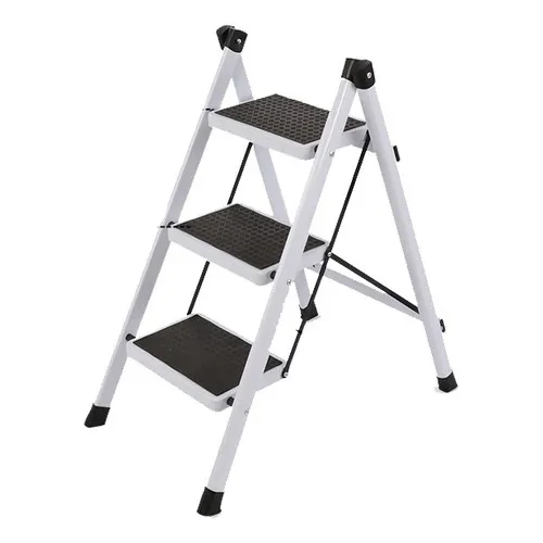 Escalera Plegable Home Co Banco 3 Escalones Tijera Acero Reforzado Color Blanco Fácil Traslado y Guardado Acero Carbono Soporta 120kg