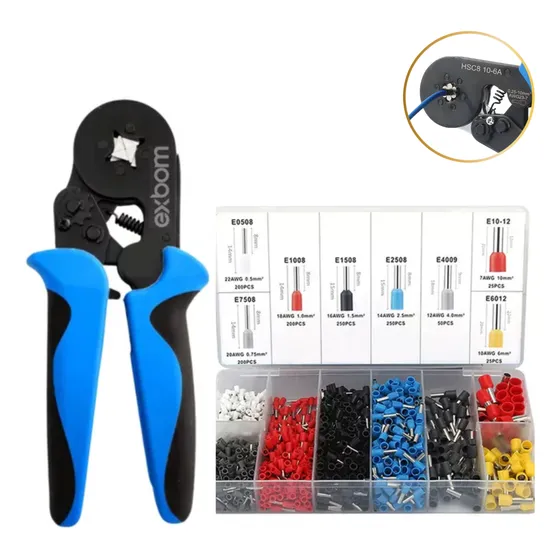 Kit Alicate Crimpar Prensar Fio C/ 1200 Terminais Ilhós