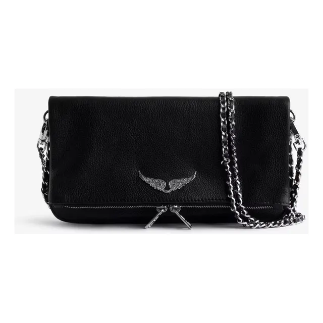 Bolso De Mano Rock - Zadig & Voltaire Dupe Negro Lisa Níquel Plateado