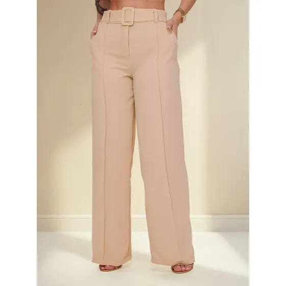 Calça Feminina Pantalona Com Fivela Forrada Alfaiataria