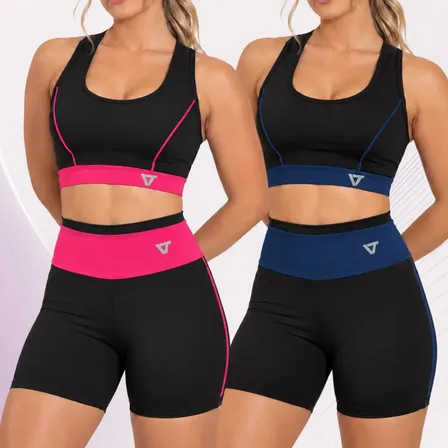 2 Conjunto Fitness Feminino Top E Short De Academia