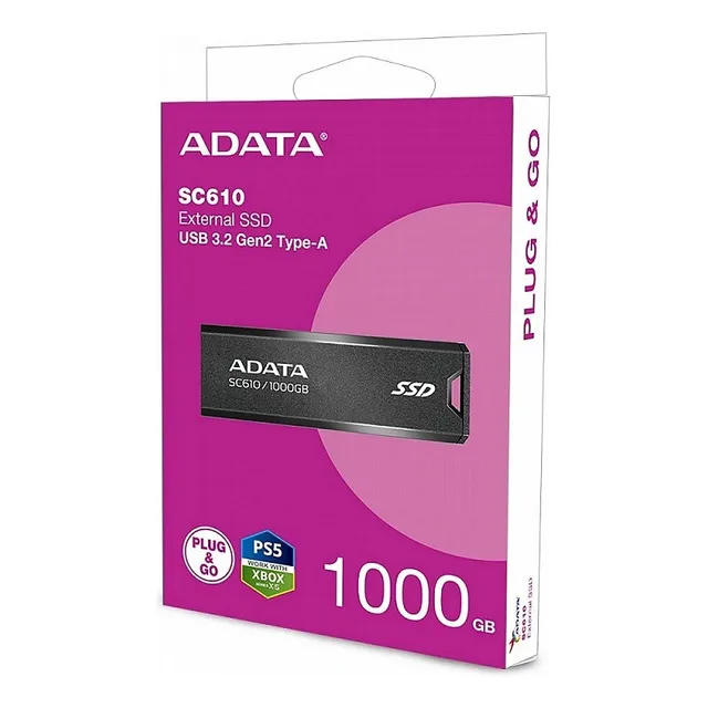 Disco Solido Externo Adata Sc610 1000gb Usb 3.2 Gen2 Tipo-a Color Negro