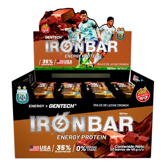 Iron Bar Gentech Caja 20 Unid Barras Proteícas Sin Tacc Sabor Dulce de Leche
