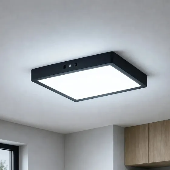 Panel Led Foco Plafon Cuadrado Sobrepuesto Negro 24w Estructura Negro Blanco Frío 6000-6500 °K