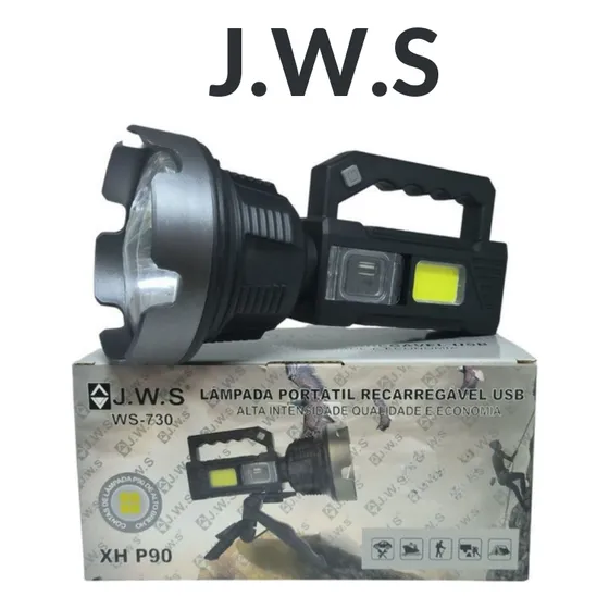 JWS Lanterna WS-730 Super Potente Led Alcança 2km Para Pesca Cor Preto