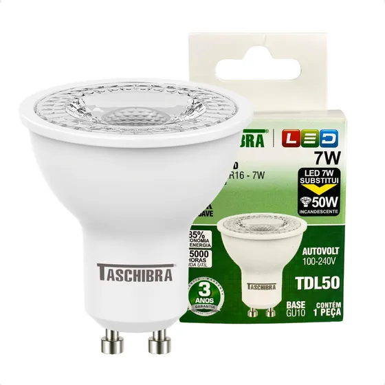 Lâmpada De Led Dicróica Mr16 Tdl 50 7w Gu10 Taschibra 