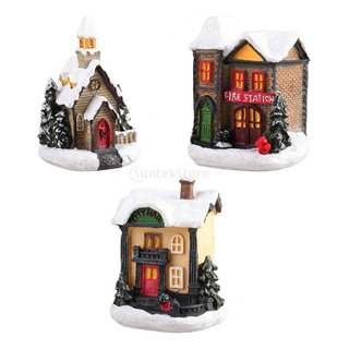 3x Mini Christmas Scene Snow House Led Village Set Xmas Home 3x Mini Christmas Scene Snow House Led Village Set Xmas Home