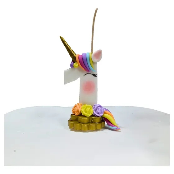 Adorno Torta Vela Unicornio Personalizada Porcelana Fria 