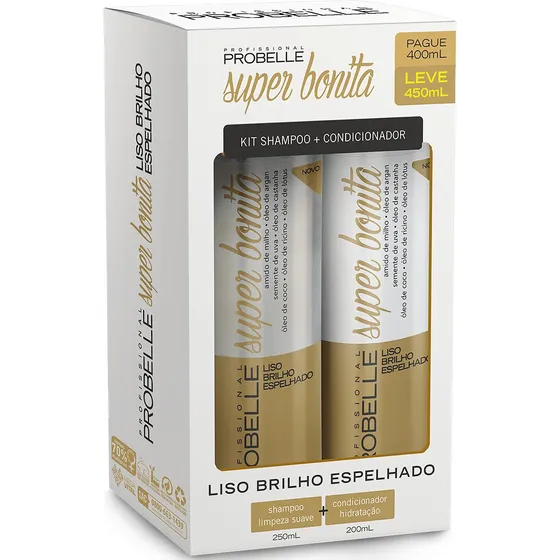 Pack Shampoo + Acond. Lisos Brillo Espejo Probelle 450ml