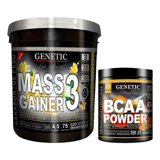Masa Muscular Mass Gainer 3 4,5kg Aminos Bcaa Powder Genetic