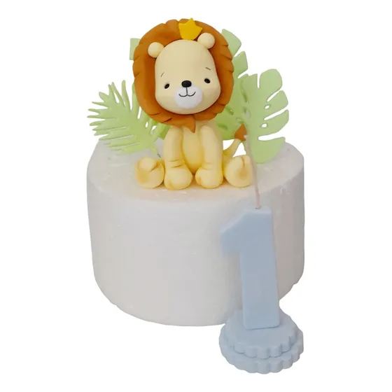 Adorno León Con Hojitas Y Vela En Porcelana Fría 