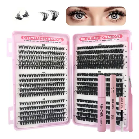 Kit De Extensiones De Pestañas: 30d+40d+50d+60d+80d+100d, Lash Curvatura D 8 – 16mm, Mixtas Con Pegamento, Pinzas Y… Negro