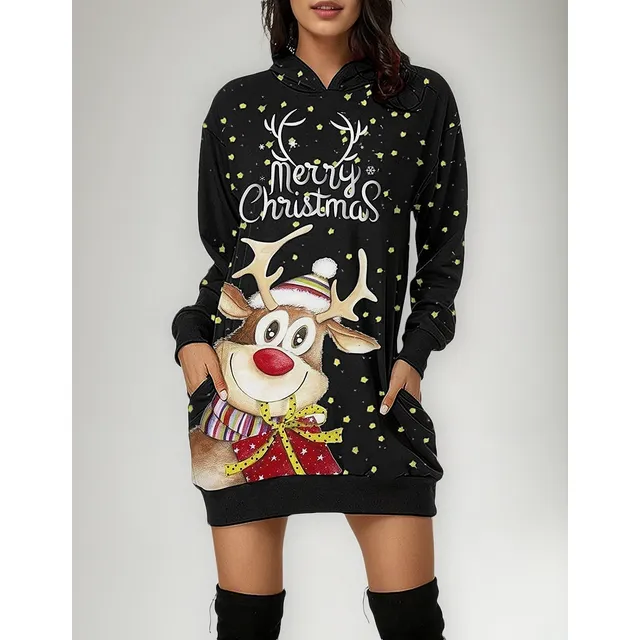Navidad Vestido Suéter Reno Santa Sudadera Con Capucha Otoño
