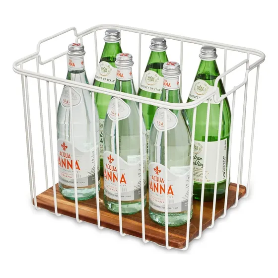 Cesta Alambre Para Despensa Profunda Madera Acacia 14.25 X