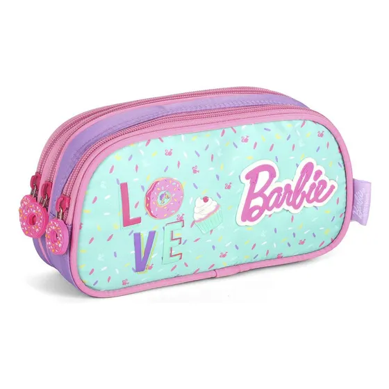 Estojo 3 Divisórias Escolar Barbie Love Turquesa Luxcel