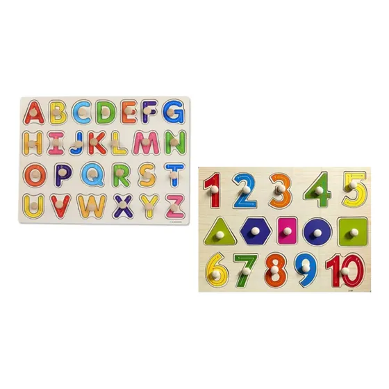 Kit 2 Qc Encaixe Pinos Madeira Educat Pedagógic Alfanumérico