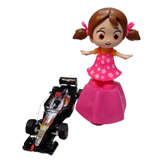 Kit Carrinho Fórmula 1 + Boneca Dance Giratória Com Luzes