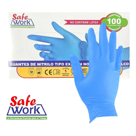 Guantes Nitrilo Azul Safe Wuord Tipo Quirurgicos
